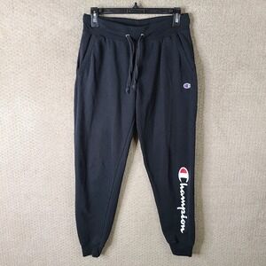 Champion Pants Women Medium Black Spellout Jogger Athletic Sweatpants Drawstring